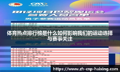 体育热点排行榜是什么如何影响我们的运动选择与赛事关注